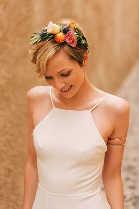 Flower Crown on Pixie Hair