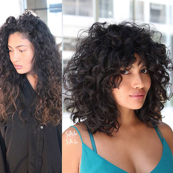 Curly Hair Lob with Bangs