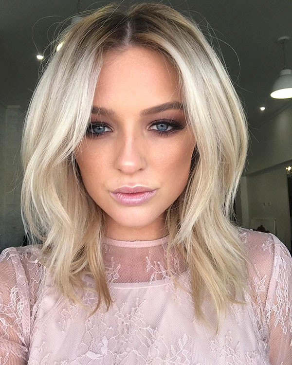 Long Blonde Bob with Dark Roots