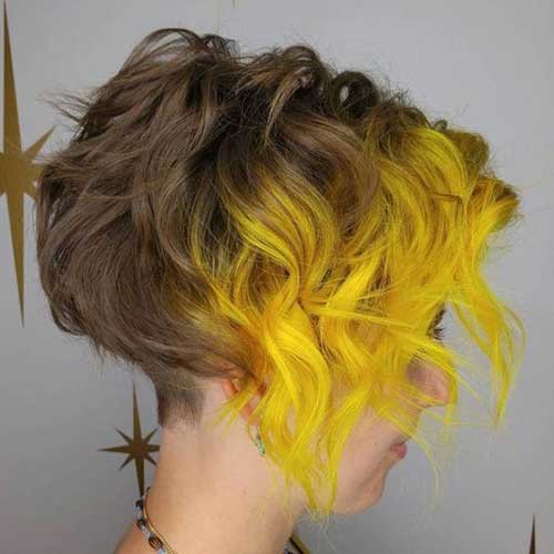 Wavy Inverted Short Hair with Neon Yellow Dyed Ombre