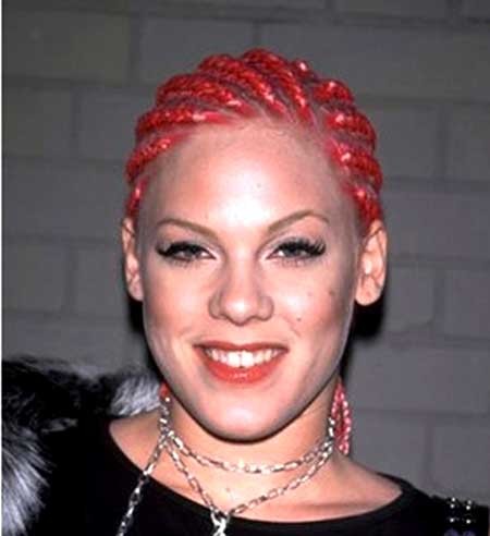 Red Colored Braided Hairstyle for Black Women