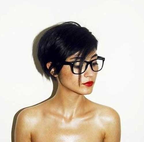 Short Layered Dark Bob with Long Cute Bangs