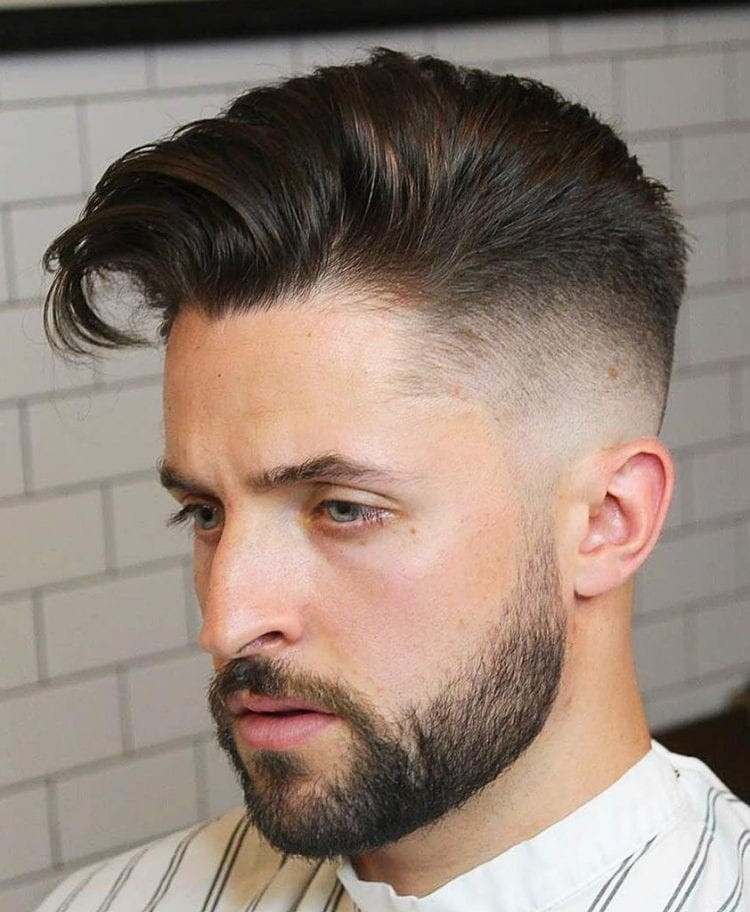 Taper fade short beard side swept