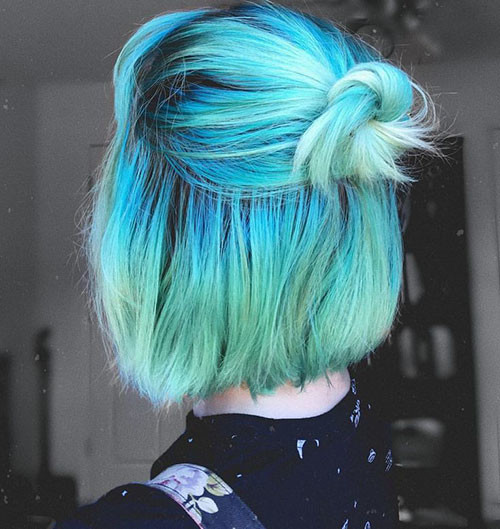 14 short hair with blue highlights