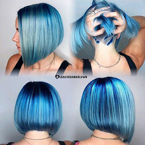 33 short hair with blue highlights