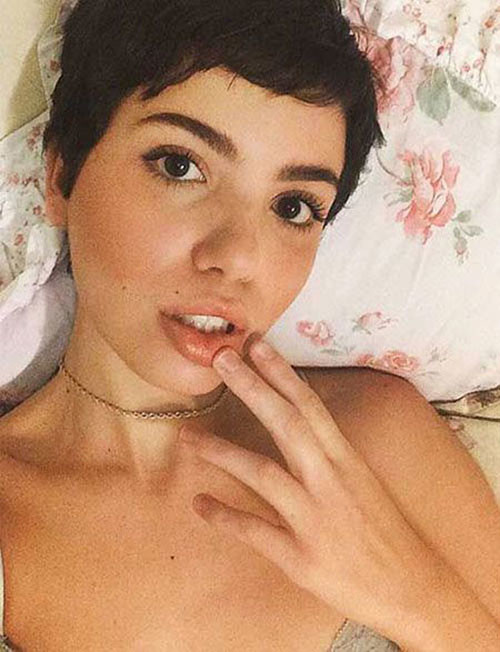 Brown Short Hair Pixie with Bangs