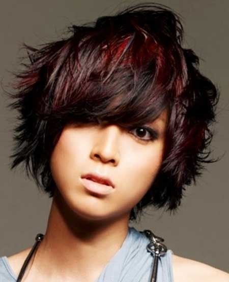 Nice Messy Bob Hair with Subtle Hues of Red Maroon and Black