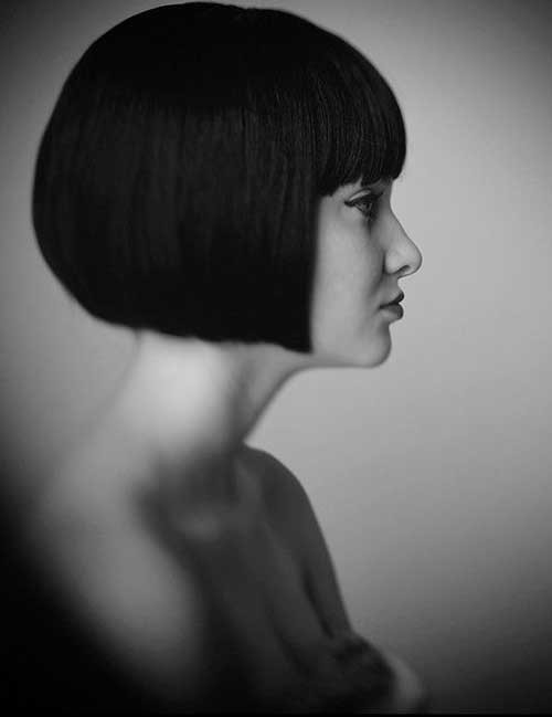 Short Cut with Dark Straight Hair and Bangs