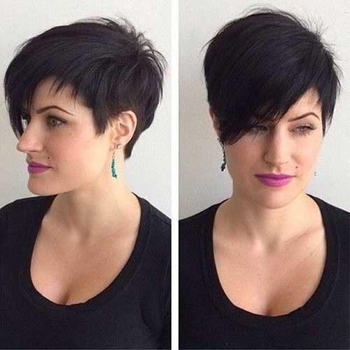 Stylish Long Dark Pixie Haircut