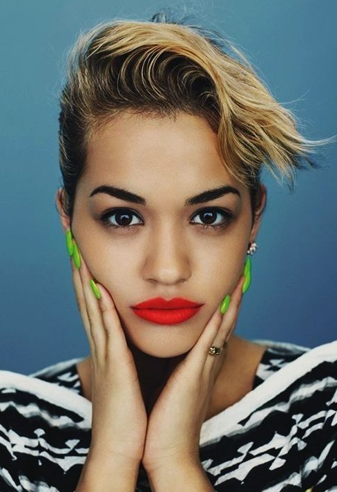 Rita Ora Short Hairstyles Arty boho slicked back look