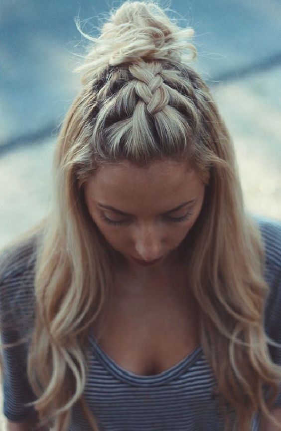 Braided Bangs and Top Bun for Long Hair
