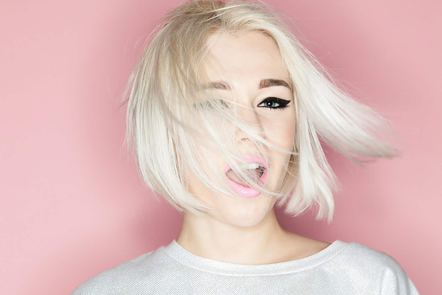 Straight Modern Short Haircut in White Blonde Color