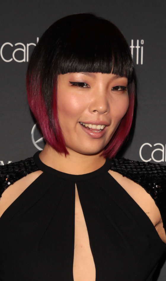 Bob With Blunt Bangs And Red Highlights 1