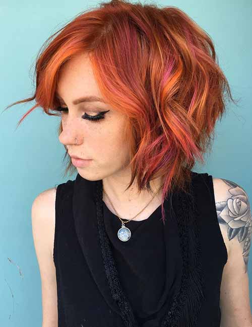 Bright Peach Layered Bob