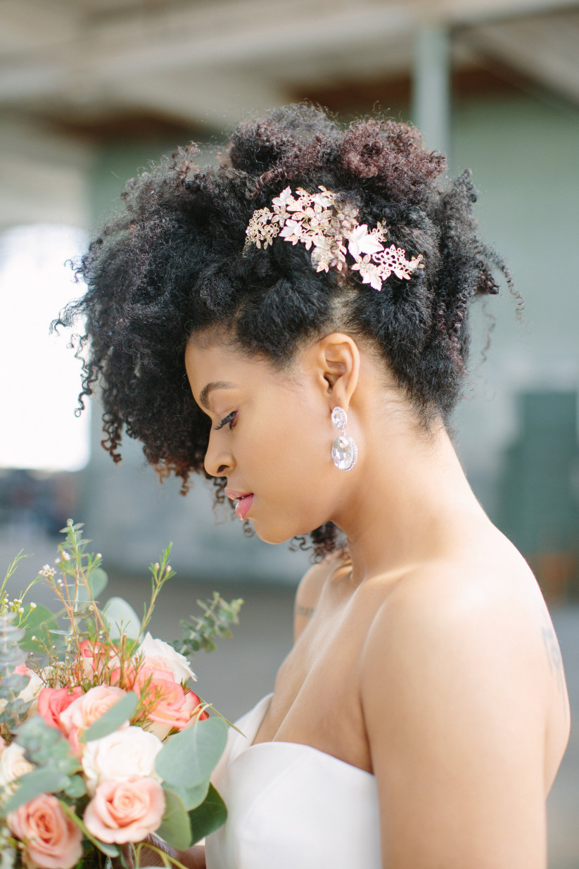Chunky Short Wavy Curls Adorned with a Side Tiara
