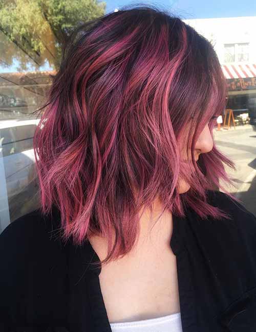 Magenta Balayage Layered Bob
