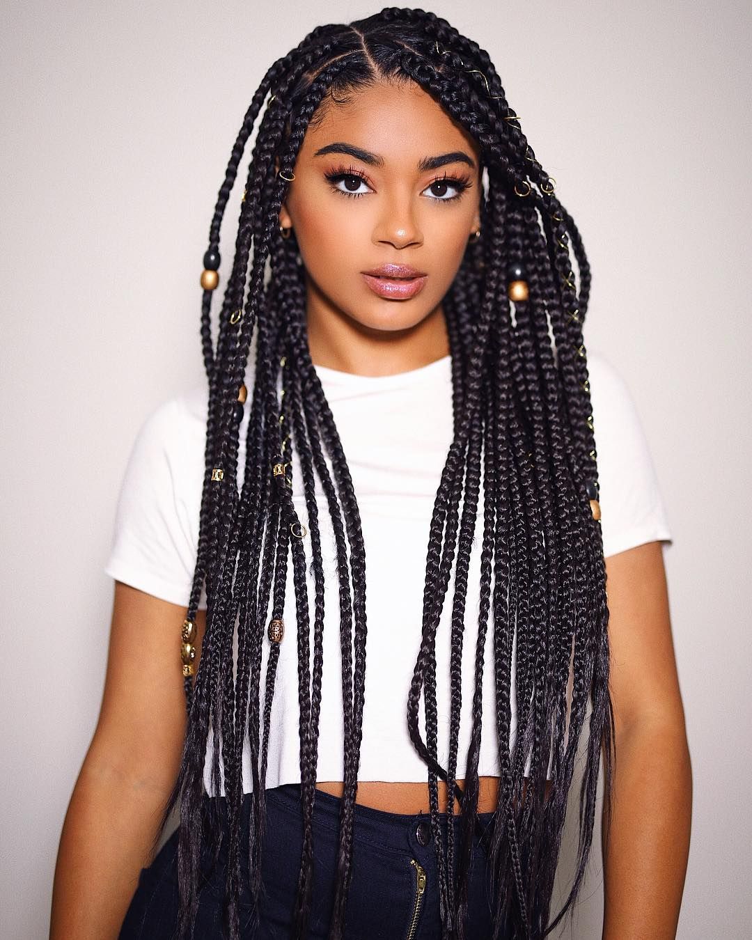 Beaded Box Braid Hairstyle