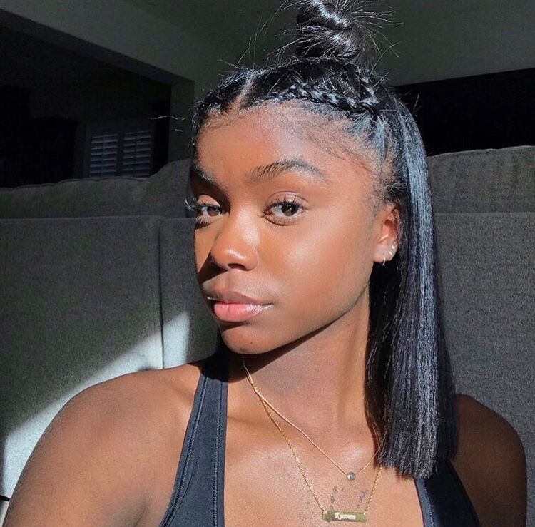 Front Thin Braids with a High Bun and Open Hair