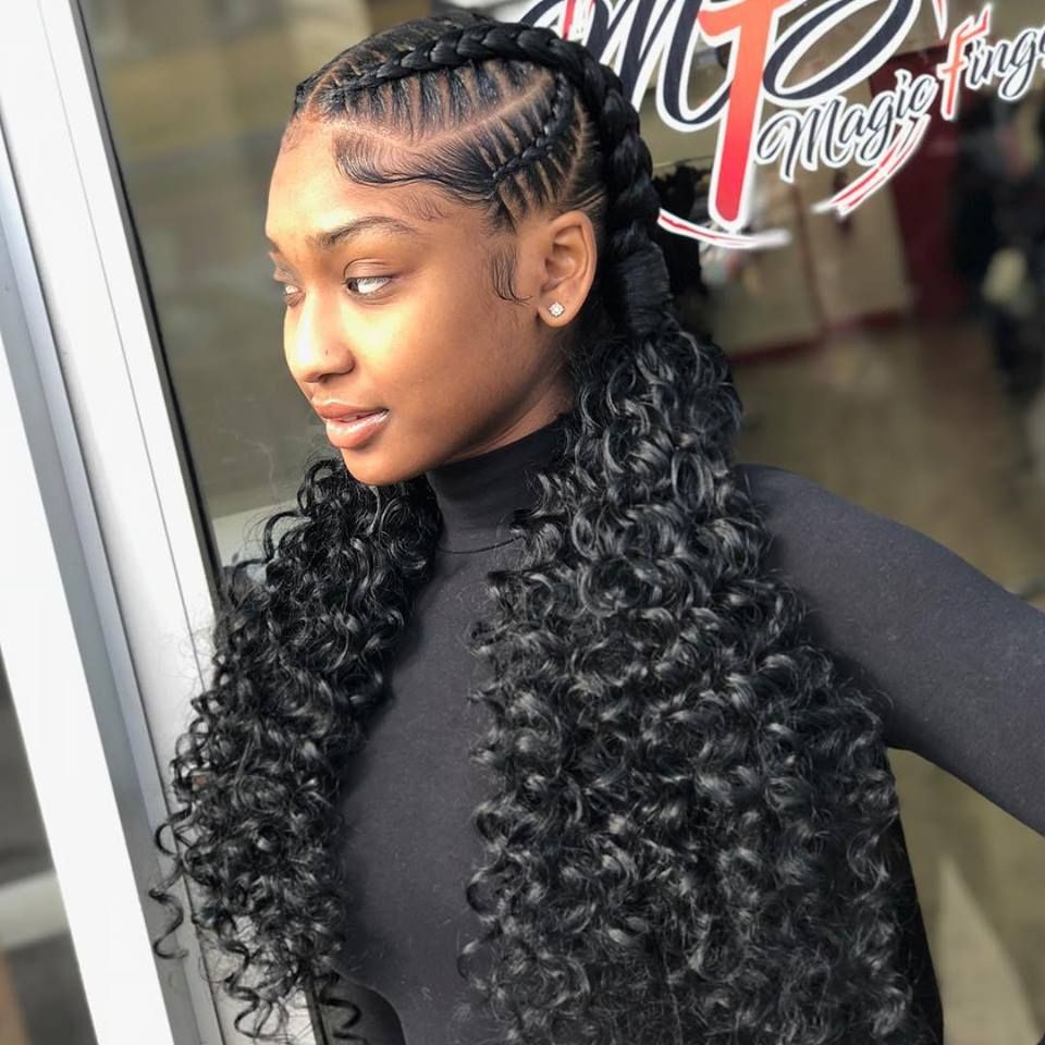 Half Cornrows Half Curls