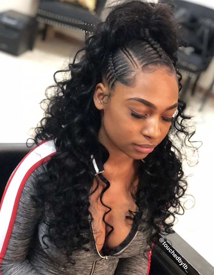 Half up Half down Feed in Braids