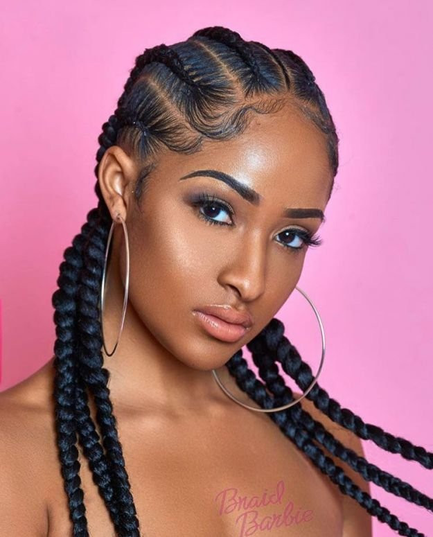 Multiple Vertical Cornrow Braids with Braided Lengths