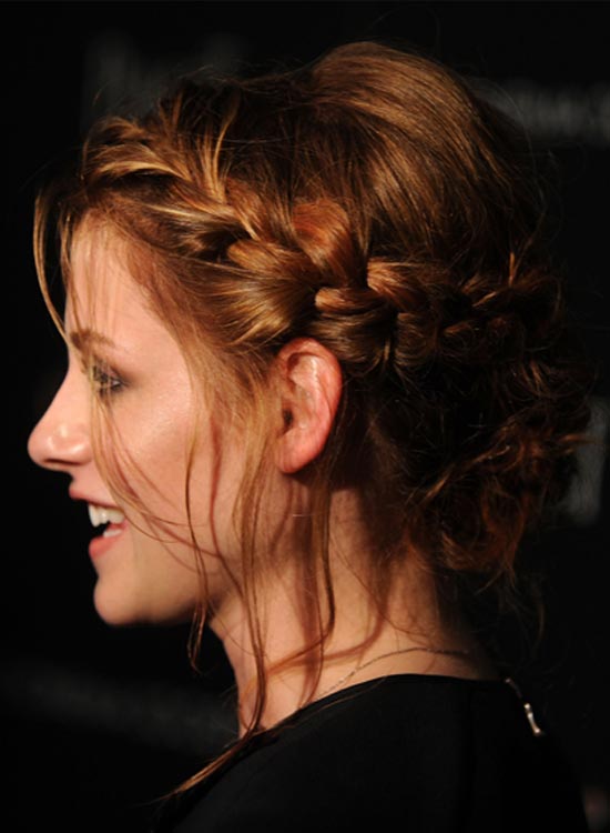 Puffy Low Hairdo With Braided Wraparound