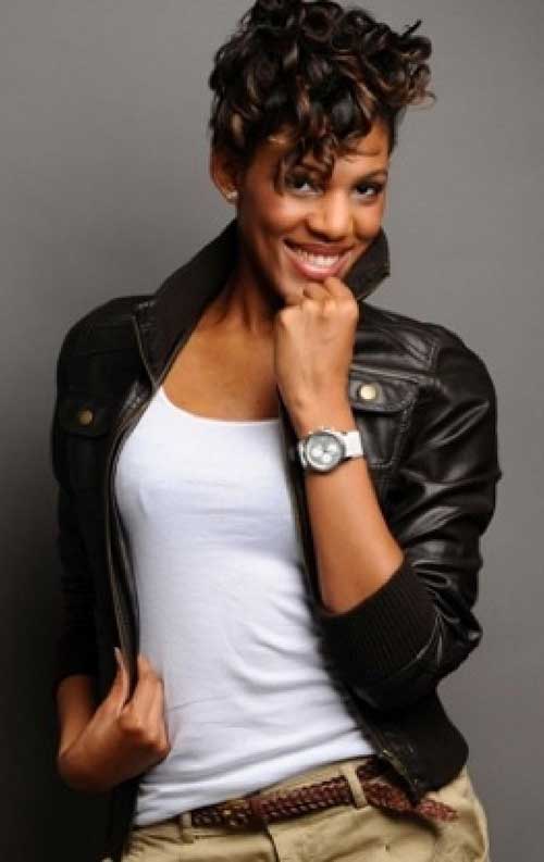 Black Woman with Short Curly Hairstyle with Bangs