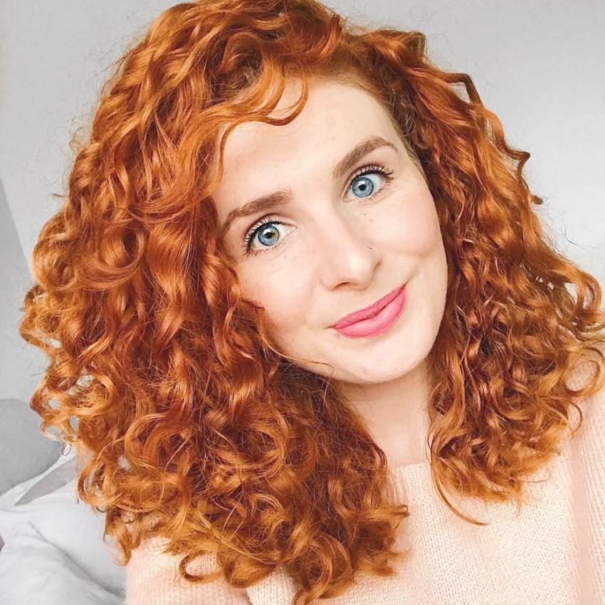 Fiery Red Medium Length Curly Hair