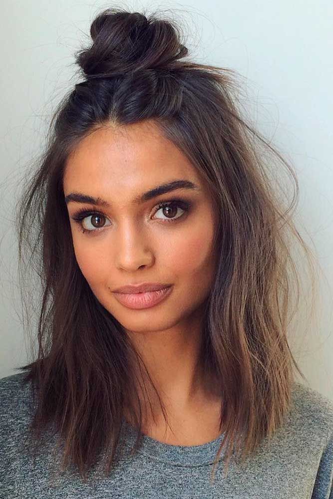 Half Bun on Short Wavy Hair