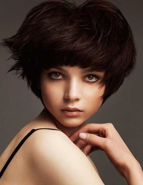 Short Cute Hairstyle for Thick Dark Pixie Bob Hair Cut