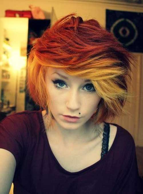Short Cute Hairstyle for Thick Red Orange Bob Hair Idea