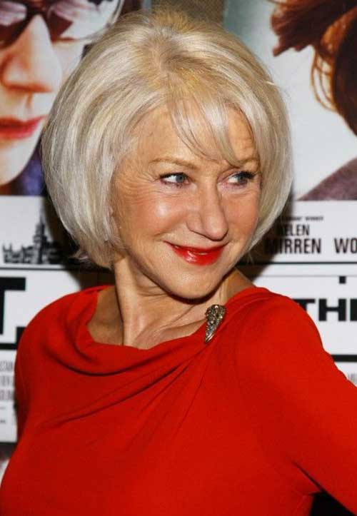 Side Swept Grey Bob Cut