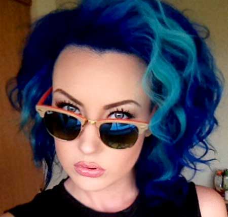 Dark Blue Colored Hair with Light Blue Bangs
