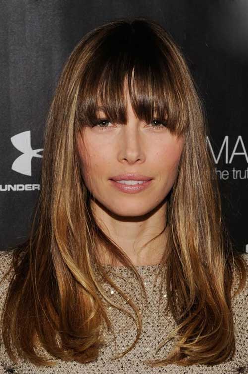 Long Blonde Shiny Hair with Bangs