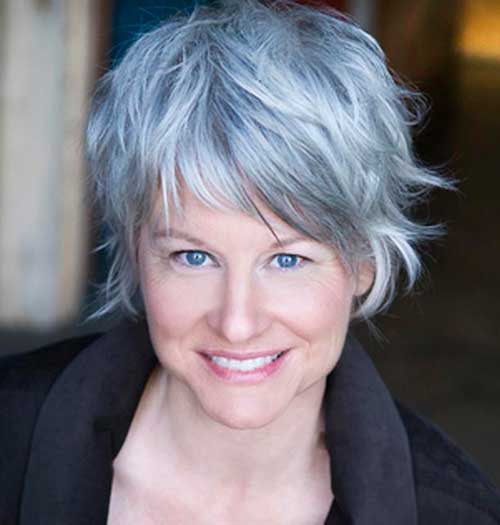 Short Blue and Grey Highlighted Layered Bob Hairstyle