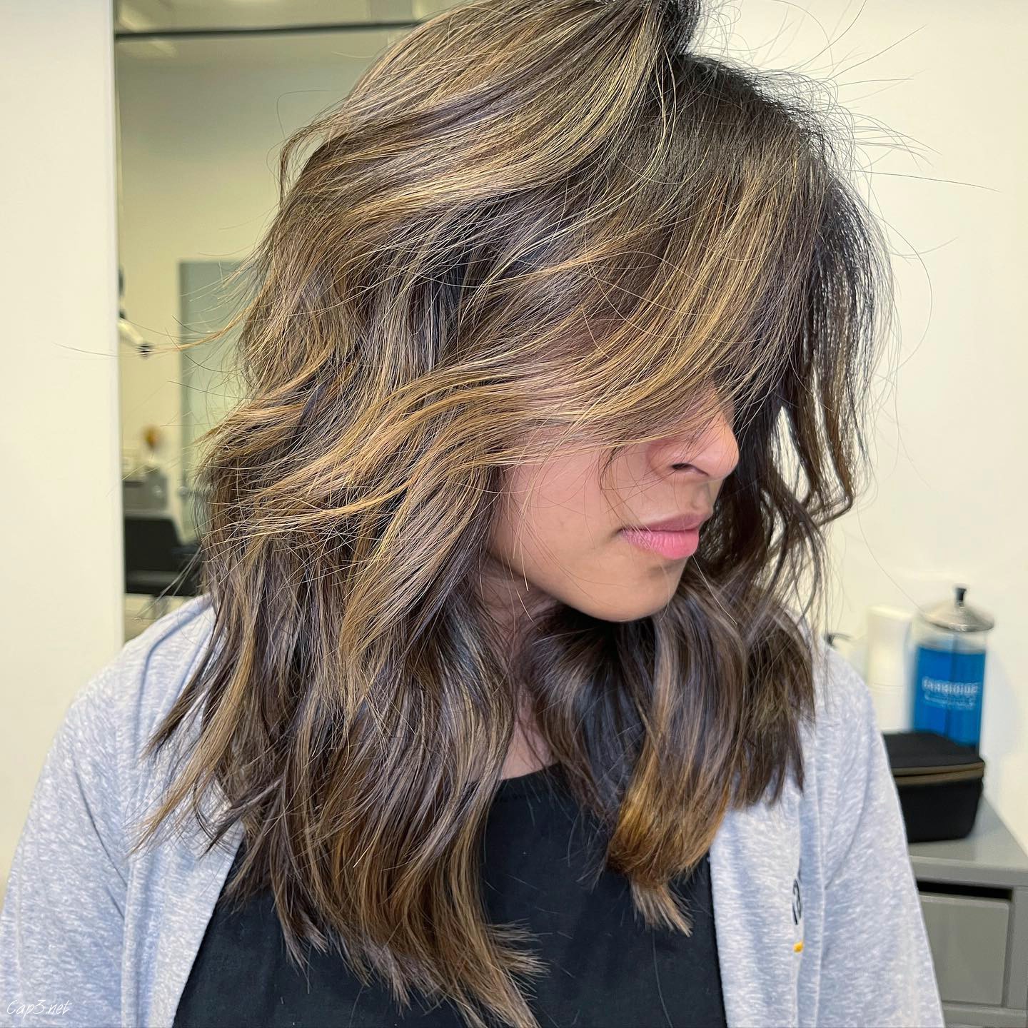 Brown Lob With Blonde Highlights