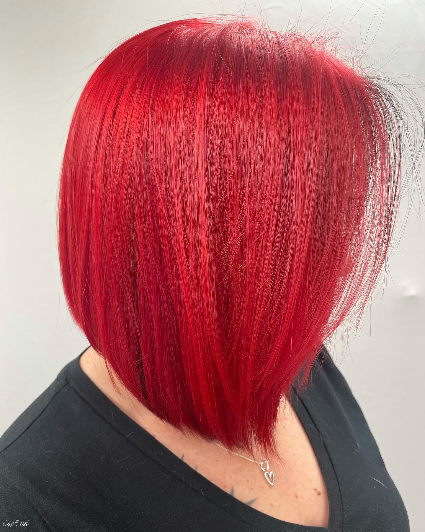 Bright Red Layered Bob