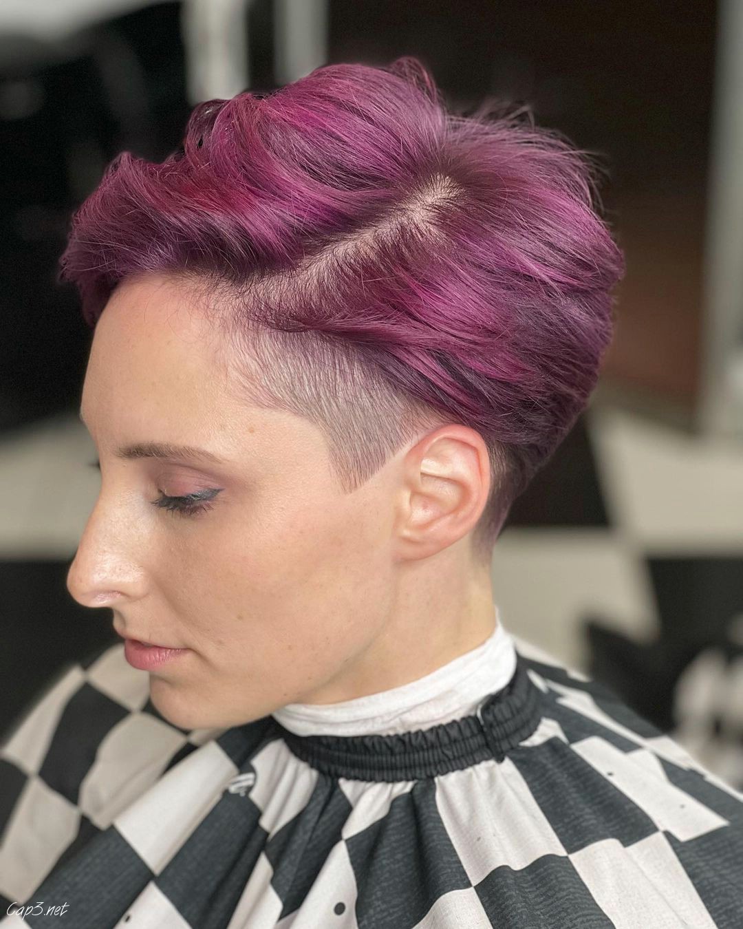Dark Purple Hair With Undercut Details