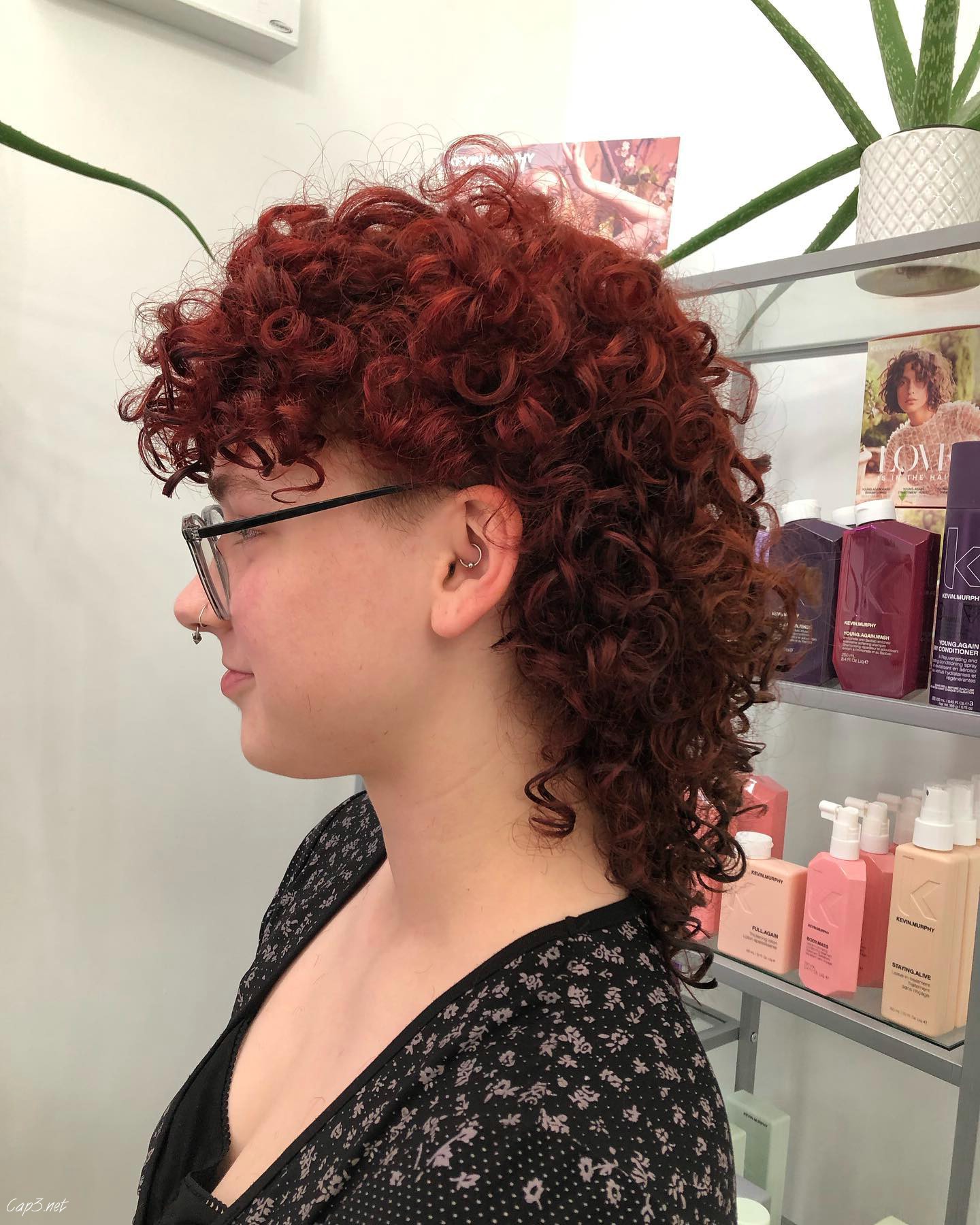 Fiery Red Curly Mullet