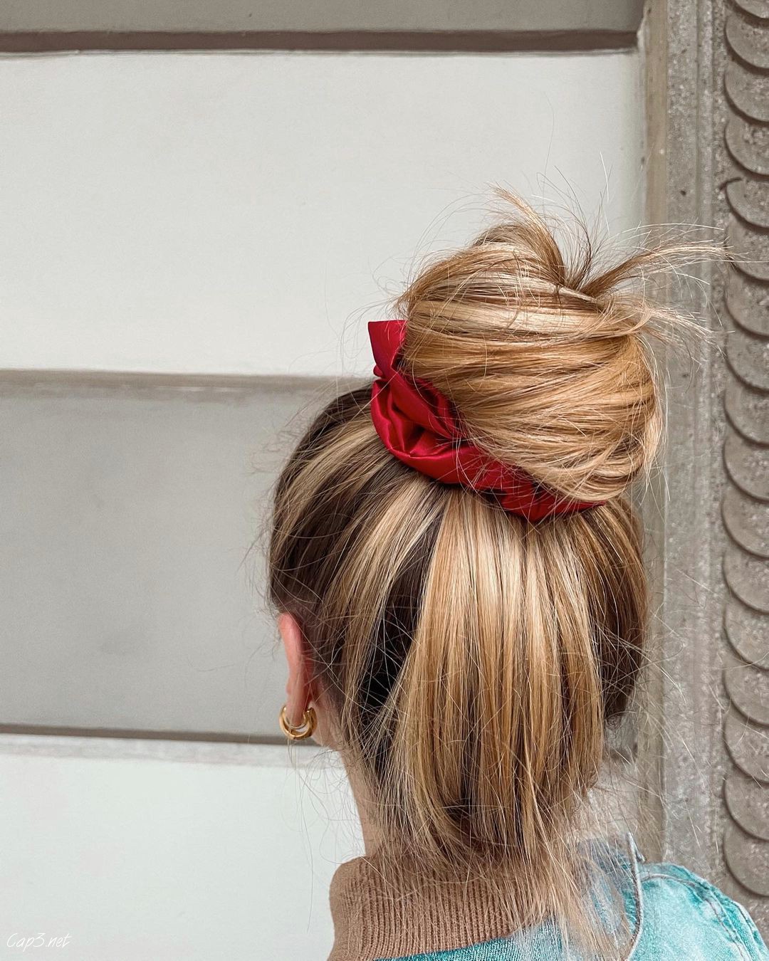 Fluffy Blonde Messy Bun Hair