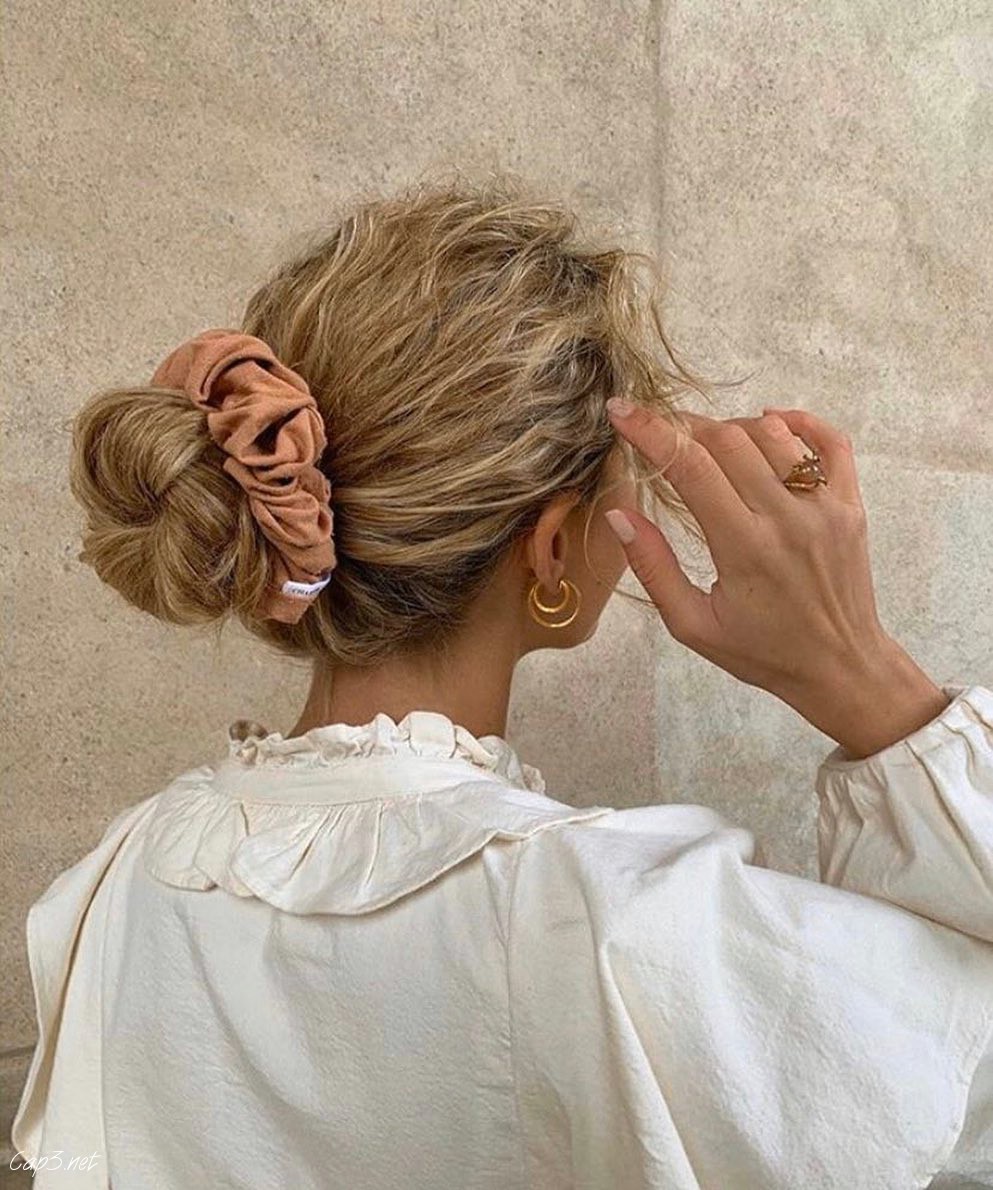 Messy Bun Hairstyle With A Scrunchie