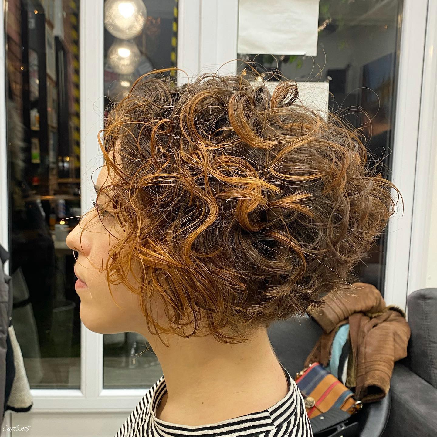 Orange Curly Layered Bob