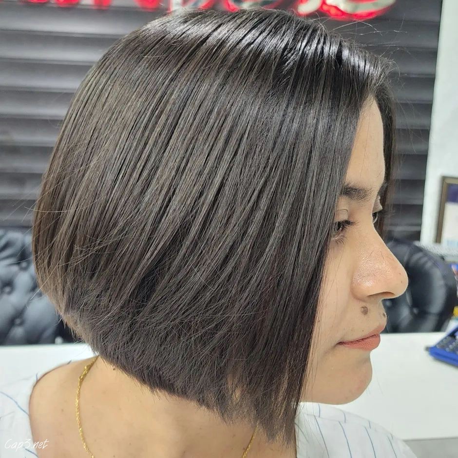 Sharp Dark Brown Layered Bob