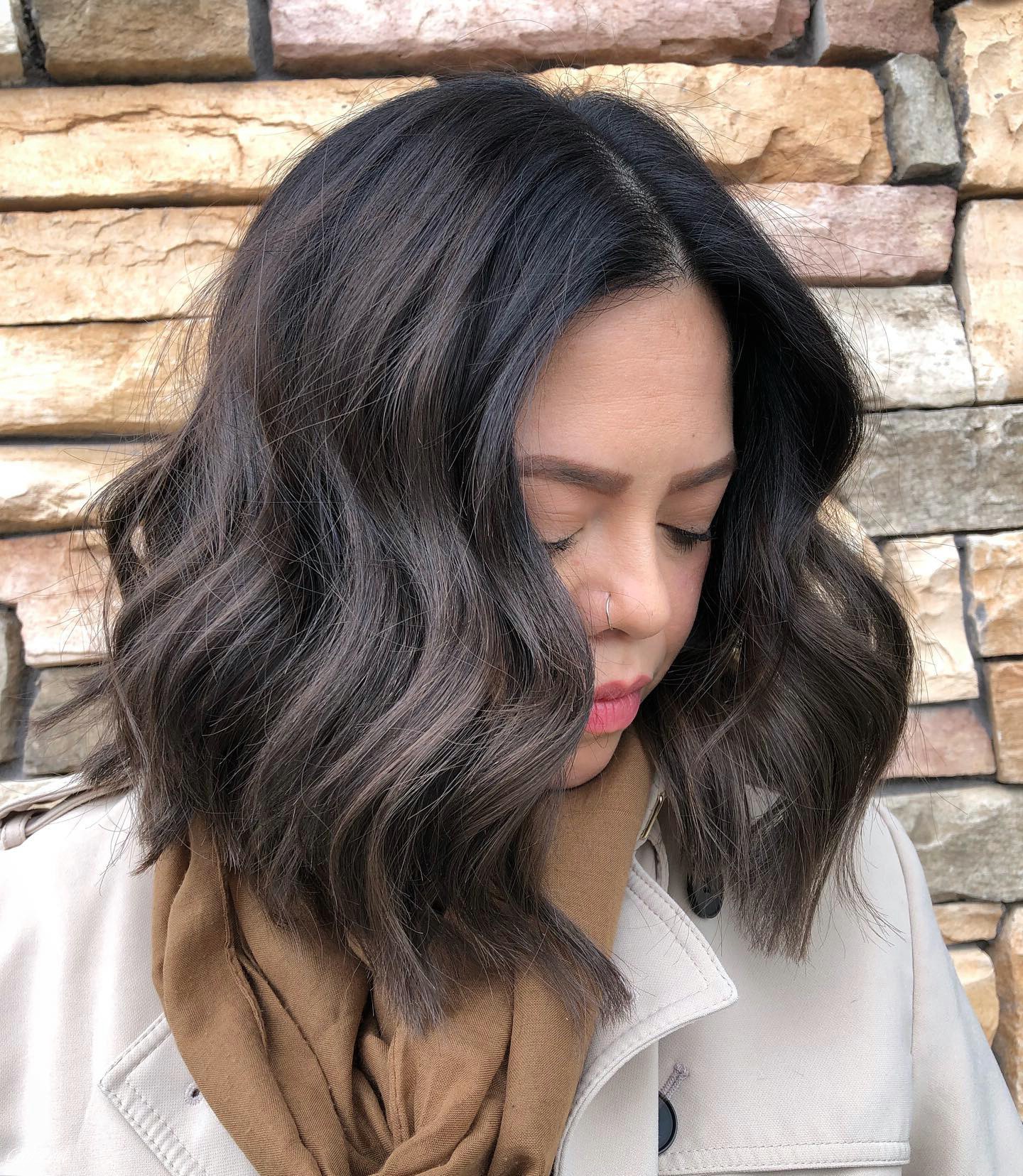 Wispy Dark Brown Layered Bob