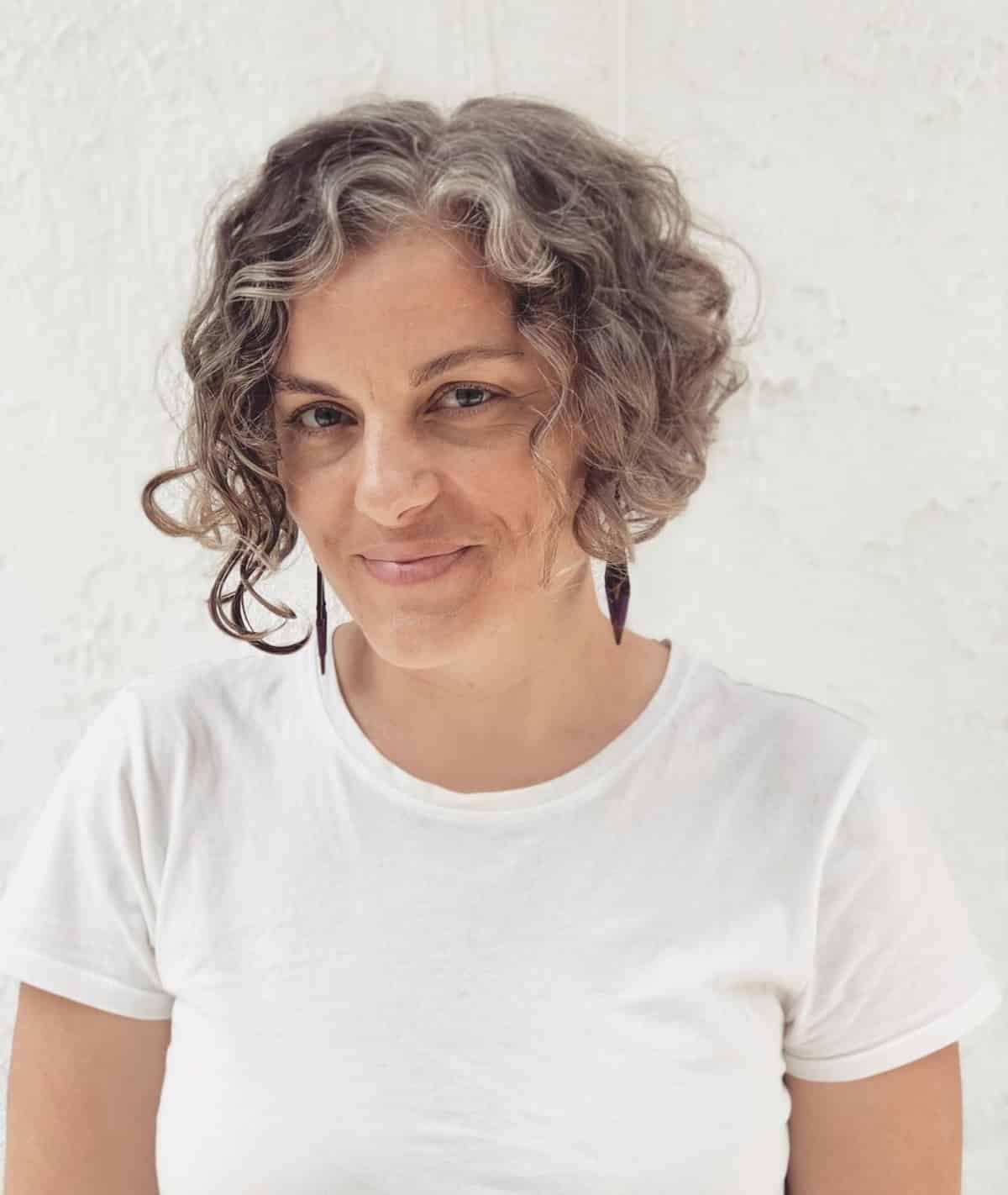chin length curly pixie for fine hair over 60