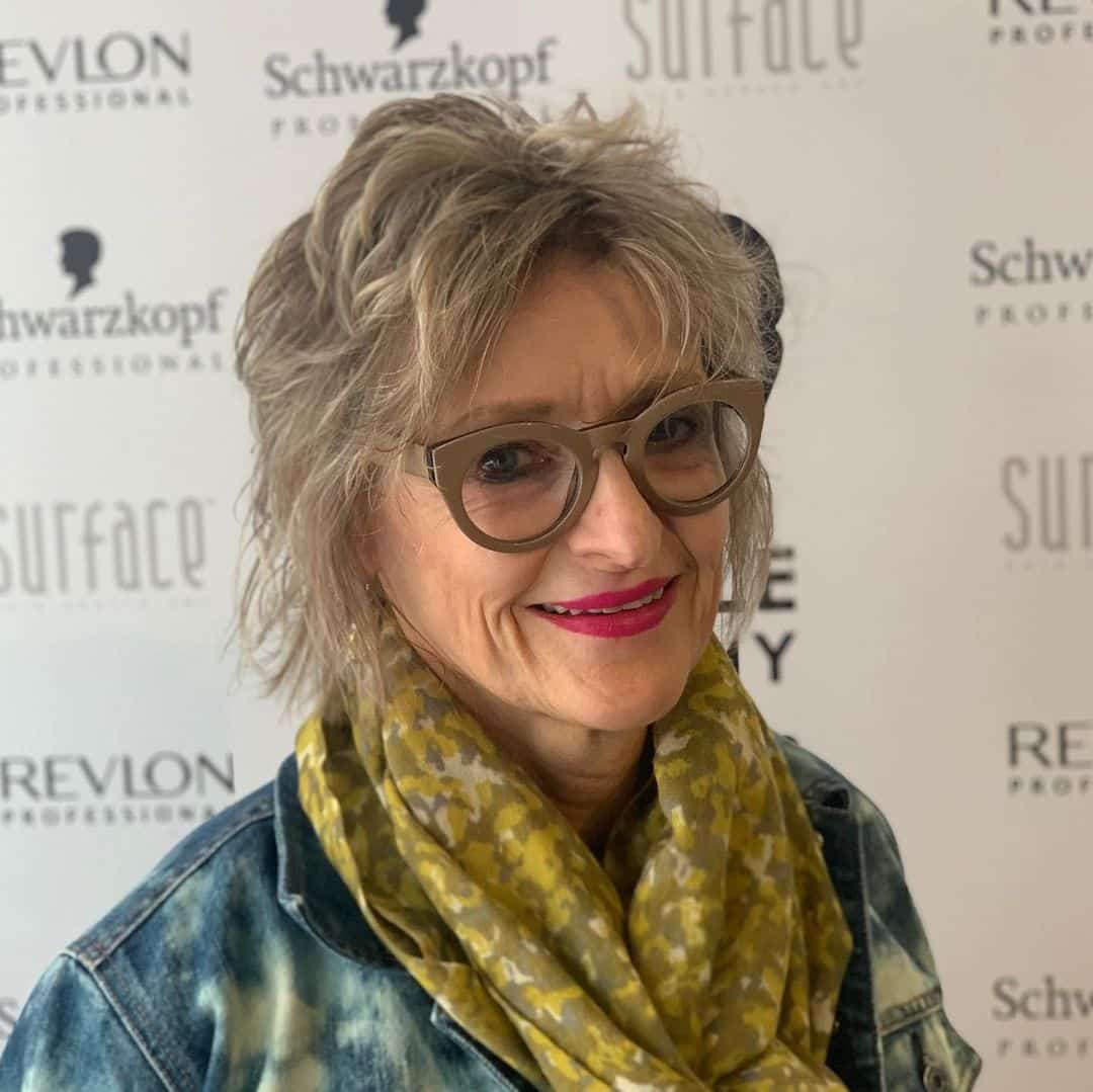 short shag with glasses for older women