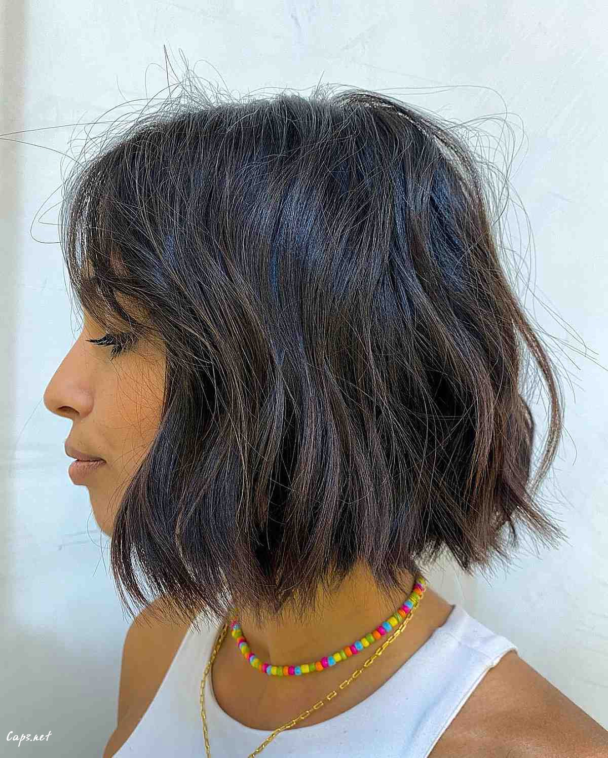 textured beach waves on shorter hair
