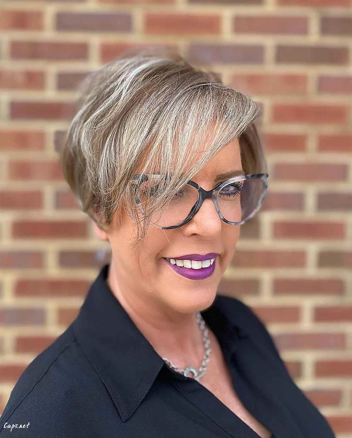 tousled long pixie for older women with fine hair