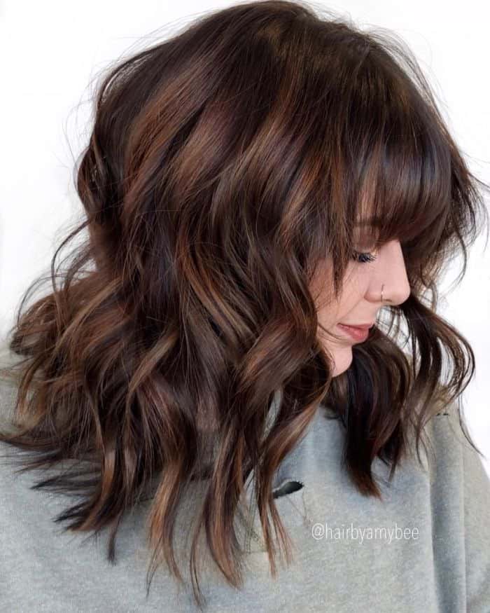 Curly Lob with Bangs