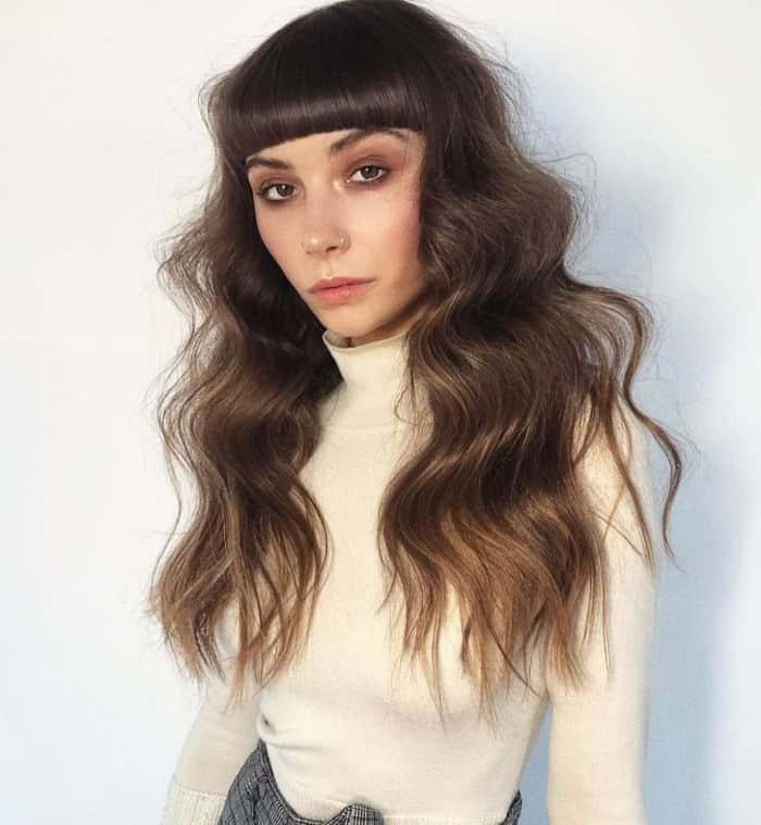 Long Choppy Layers Blunt Cut Bangs